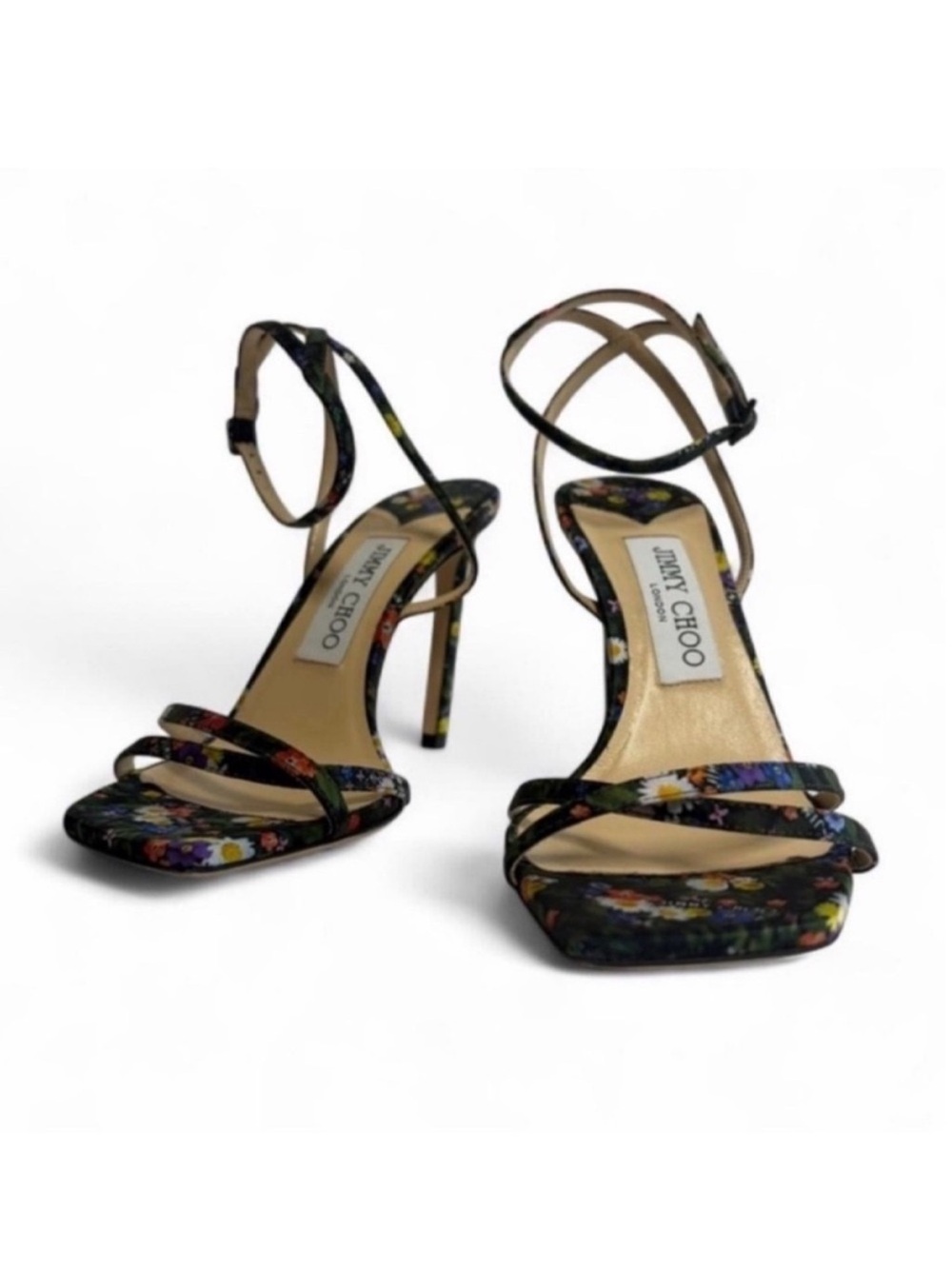 Jimmy Choo Metz 100 Ditsy Print Stiletto Ankle Strap Sandals - Picture 2 of 8
